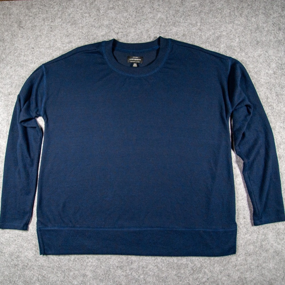 Lucky Brand Cozy Crewneck Sweatshirt Medium Navy Blue Cloud Knit Pullover Top M